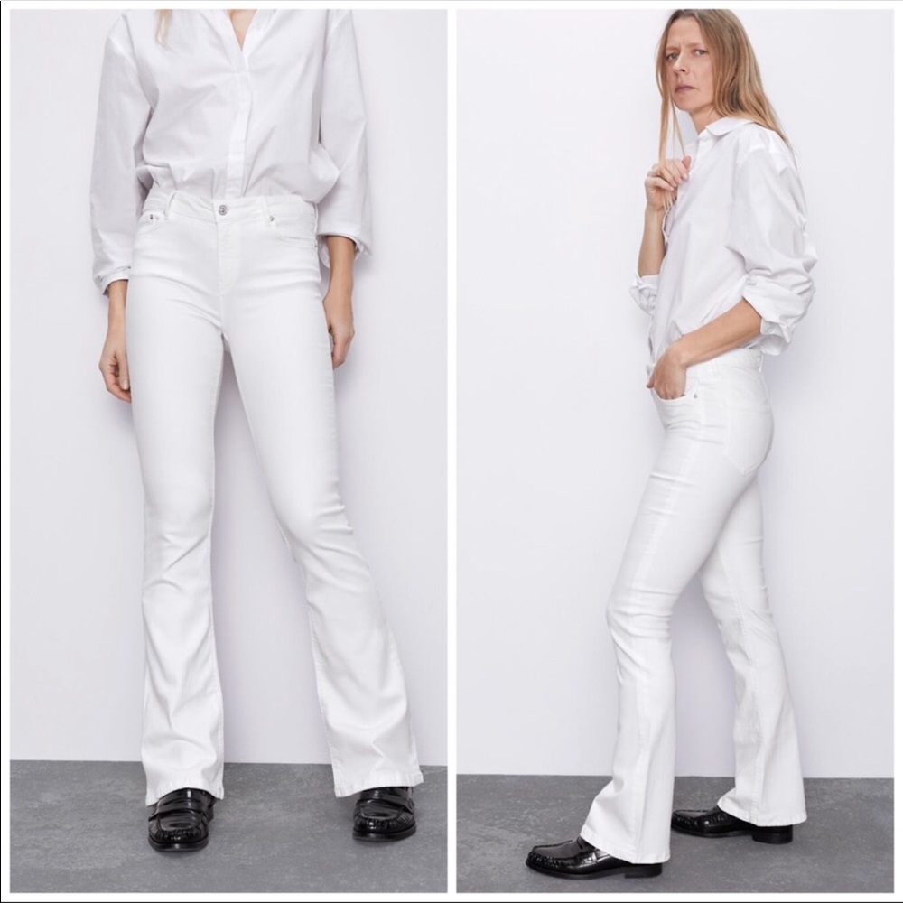 Zara Mid rise flare jeans in off white.